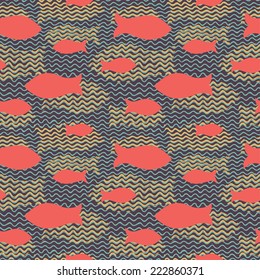Fish and waves seamless pattern.
