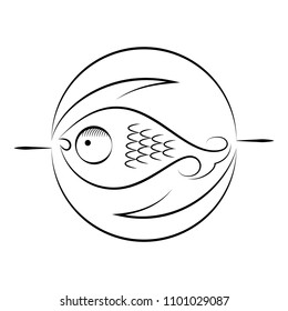 Fish and waves stylized line drawing for logotypes and branding