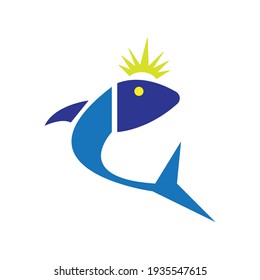 Fische, die eine Königskronenvektorgrafik tragen, ideal, um sie als Logo zu verwenden.