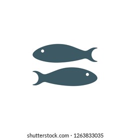 Fish web icon. Flat design. Seafood symbol. Fish icon. Logo template. Vector symbol of fishing club or online shop. Restaurant menu.
