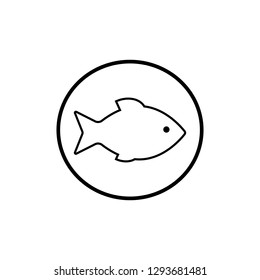 Fish web icon. Flat design. Seafood symbol. Fish icon. Logo template. Vector symbol of fishing club or online shop. Restaurant menu.