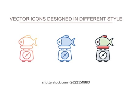 Diseño de icono de escala de peso de pescado con fondo blanco