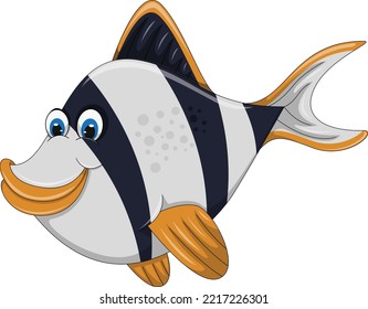 Fish white and black strip funny and smile cartoon vector illustration