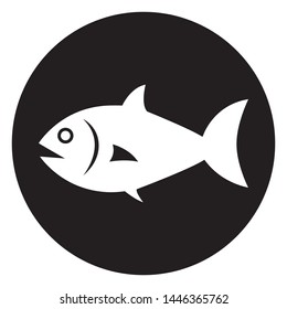 Fish white flat icon design. Icon fish white flat design on black background. Icon fish simple vector. Vector illustration.