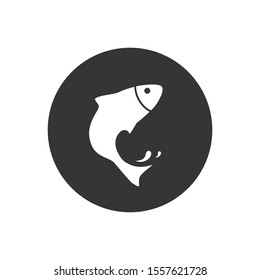 Fish white icon on gray. Vector illustration