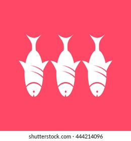 Fish white icon on magenta color background. Eps-10.
