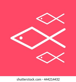 Fish white icon on magenta color background. Eps-10.