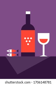 Fish and Wine. Geometric vector illustration.
