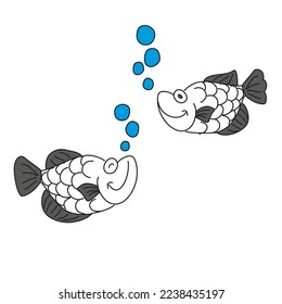 Fish.  Fish world.  Underwater kingdom.  Eastern horoscope.  Coloring book for children.  Children's drawings.  Print on clothes.  Product print.  Unique vector image.