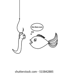 Fish  and  worm on a hook