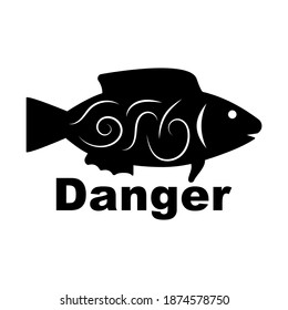 Fish with worms black on white background sign for design, vector illustration
