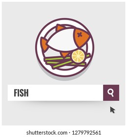 Fish written on a browser search bar with Dish