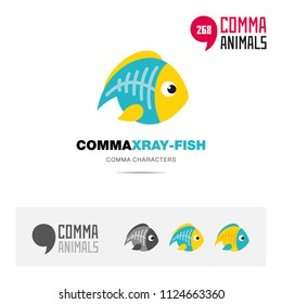 Fish x ray animal concept icon set and modern brand identity logo template and app symbol based on comma sign