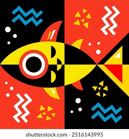 Fish yellow black seamless pattern