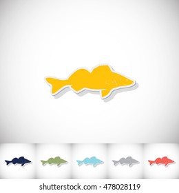 Fish zander. Flat sticker with shadow on white background. Vector illustration