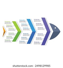 Fishbone chart with five connected elements. Concept of 5 stages of fishery business development process. Simple infographic design template. Modern vector