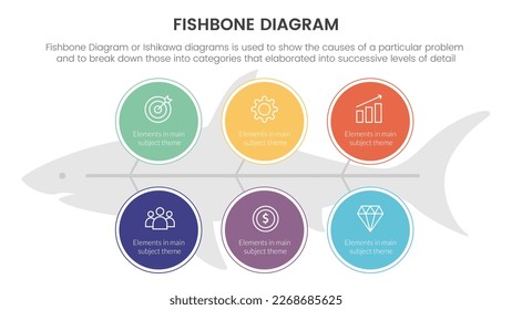 fishbone diagram fish shaped infographic with big circle icon points with fish shape background concept for slide presentation