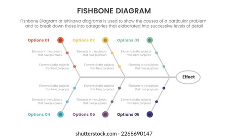 fishbone diagram fish shaped infographic with small circle dot connection information concept for slide presentation