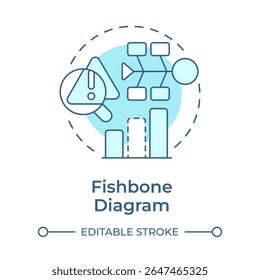 Diagrama de espina de pescado icono de concepto azul suave. Identificar las causas fundamentales del problema. Herramienta de análisis de brechas. Datos comerciales. Ilustración de línea de forma redonda. Abstractas idea. Diseño gráfico. Fácil de usar en el poste del blog