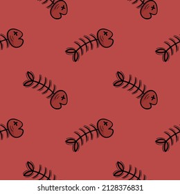 fishbone hand drawn seamless pattern, color version