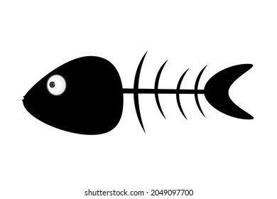 Fishbone icon isolated on white background. Black fish bone silhouette. Fish skeleton simple sign. Flat design style. Fish leftover or fossil pictogram. Organic waste mark. Stock vector illustration