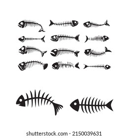 Fishbone icon, fishbone isolated skeleton vector silhouette. Cartoon dead fish bone of caudal vertebrae and sea herring head skull