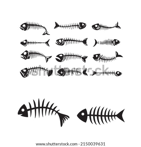 Fishbone icon, fishbone isolated skeleton vector silhouette. Cartoon dead fish bone of caudal vertebrae and sea herring head skull