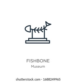 Fishbone icon. Thin linear fishbone outline icon isolated on white background from museum collection. Line vector sign, symbol for web and mobile