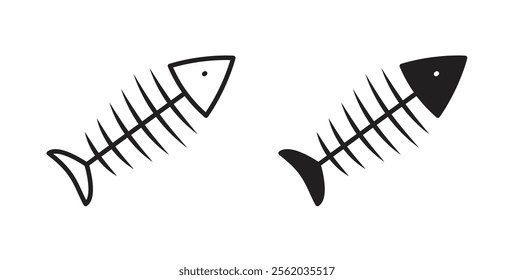 Fishbone icons in flat and line style set.