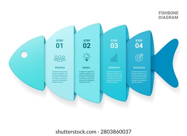 Fishbone Infographic Diagram Template Background with Icons for Business Presentation.
