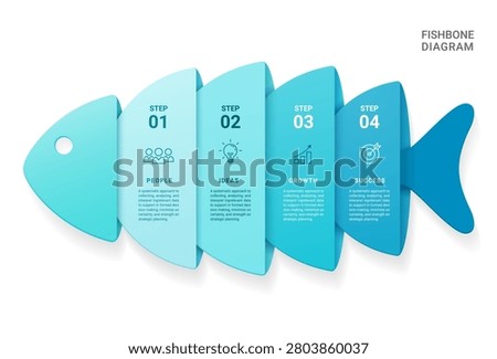 Fishbone Infographic Diagram Template Background with Icons for Business Presentation.