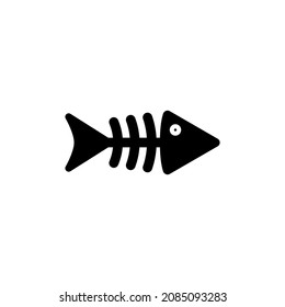 Fishbone logo design. Fish skeleton with bones and skull. Vector illustration on white background. Isolated clipart and icon.