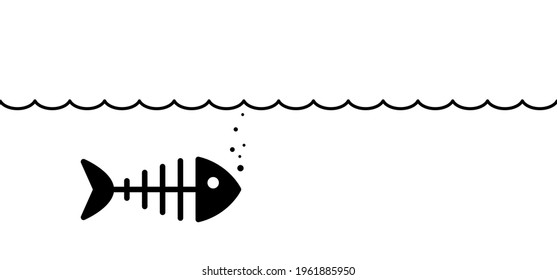 Fishbone print. Fish line pattern. Flat vector sea, ocean or water animal sign. fishing symbol. Fish bones skeleton sign. pond