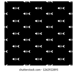 Fishbone seamless black and white pattern, background. 
