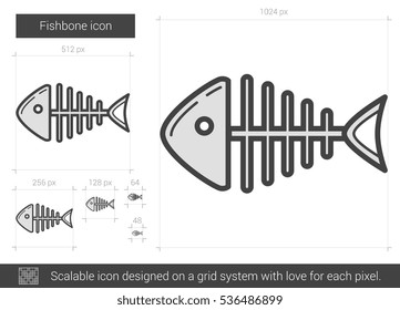 Fishbone vector line icon isolated on white background. Fishbone line icon for infographic, website or app. Scalable icon designed on a grid system.
