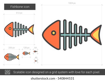 Fishbone vector line icon isolated on white background. Fishbone line icon for infographic, website or app. Scalable icon designed on a grid system.