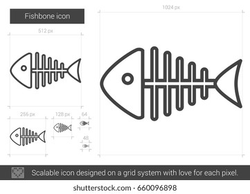 Fishbone vector line icon isolated on white background. Fishbone line icon for infographic, website or app. Scalable icon designed on a grid system.