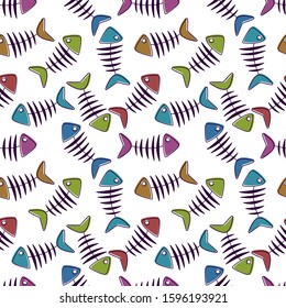 Fishbones seamless pattern, multi-colored vector.