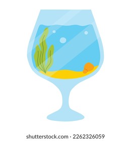Fishbowl. Aquarium with algae in flat style. Vector illustration. Empty isolated aquarium in cartoon style.