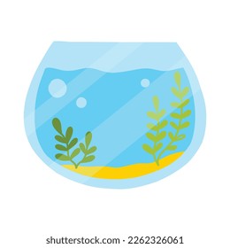 Fishbowl. Aquarium with algae in flat style. Vector illustration. Empty isolated aquarium in cartoon style.