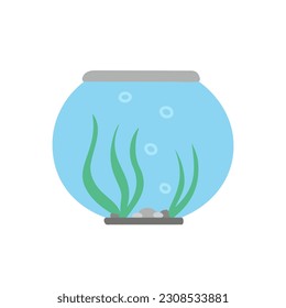 fishbowl, aquarium with algae. Vector Illustration for printing, backgrounds, covers and packaging. Image can be used for greeting cards, posters, stickers and textile. Isolated on white background.