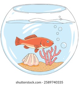 Fishbowl Aquarium with Water Golden Fish and Sand Vector Design