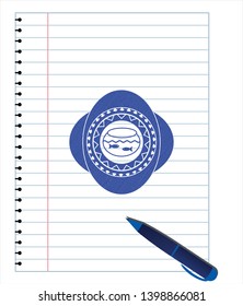 fishbowl with fish icon draw with pen effect. Blue ink. Vector Illustration. Detailed.