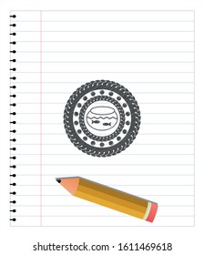 fishbowl with fish icon emblem with pencil effect. Vector Illustration. Detailed.
