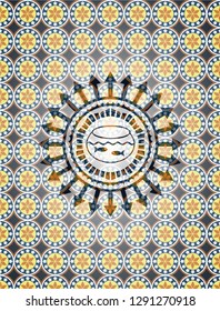 fishbowl with fish icon inside arabesque emblem. arabic decoration.