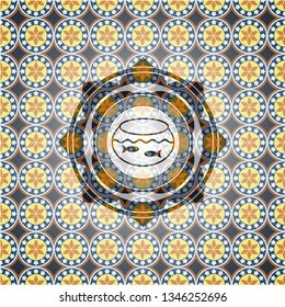 fishbowl with fish icon inside arabesque emblem. arabic decoration.