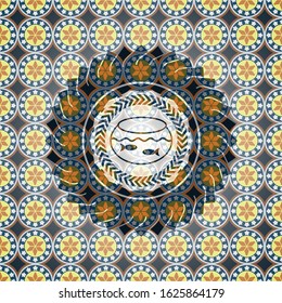 fishbowl with fish icon inside arabesque emblem. arabic decoration.