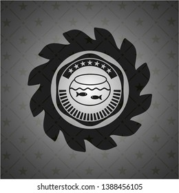 fishbowl with fish icon inside black emblem