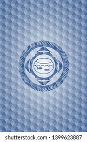 fishbowl with fish icon inside blue polygonal emblem.