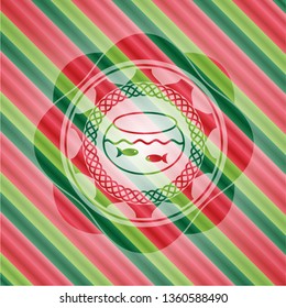 fishbowl with fish icon inside christmas style badge..